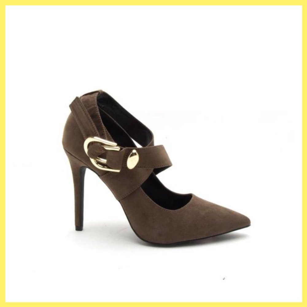 NWT Suede Pump with Gold Buckle (Olive Green)